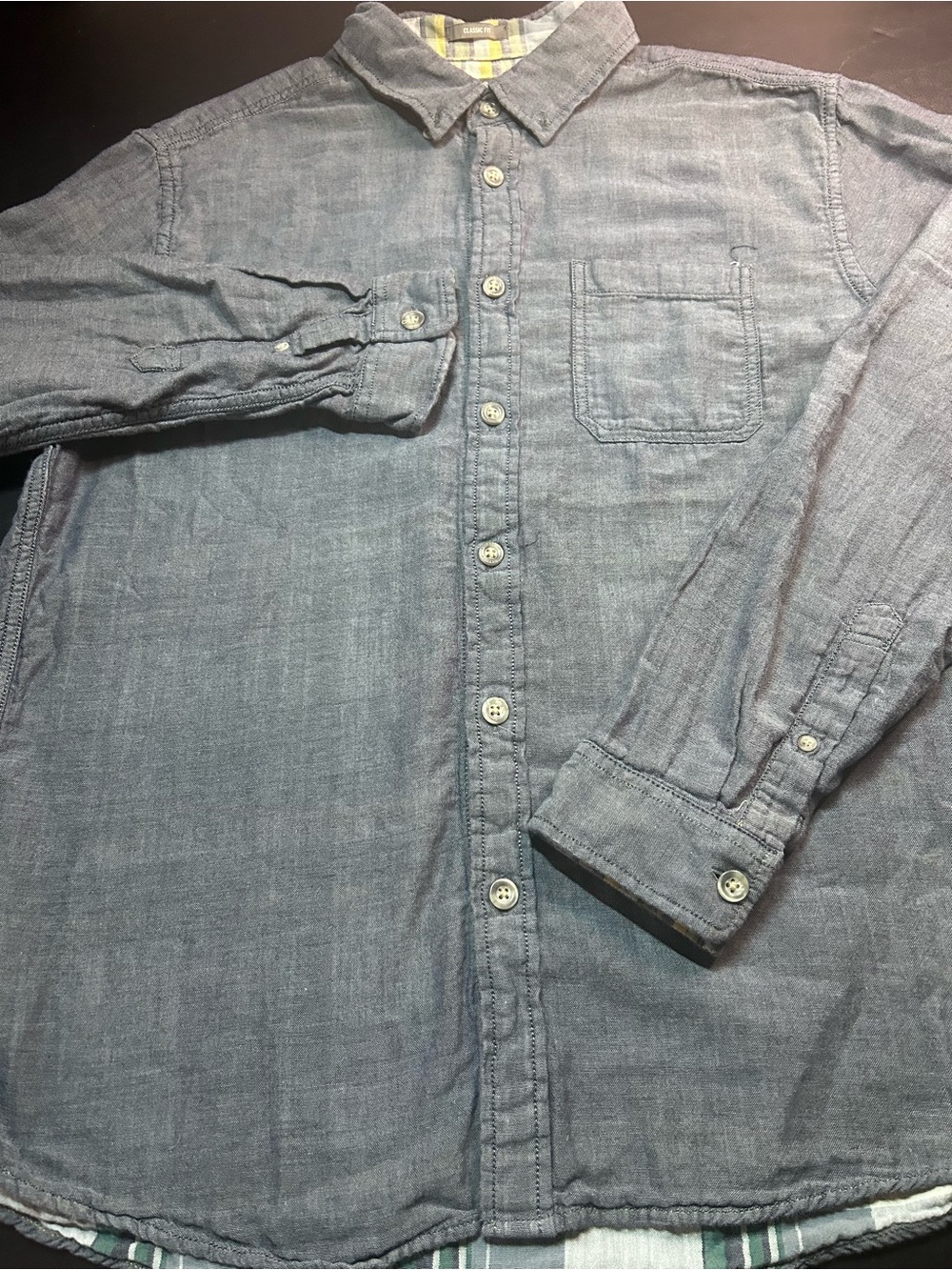 Eddie Bauer Men's Light Blue Chambray Button-Down Shirt